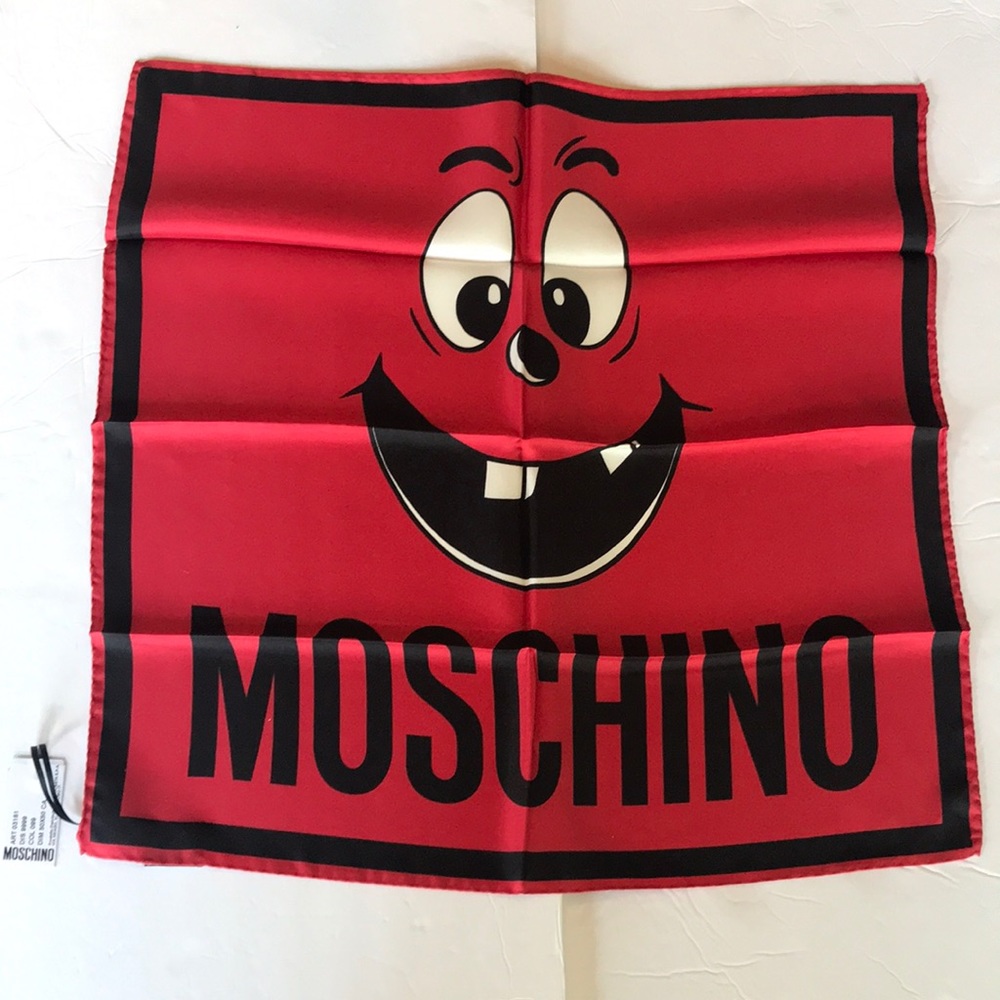 Moschino Silk Scarf Pumpkin Face Italy Red 20x20 NWT